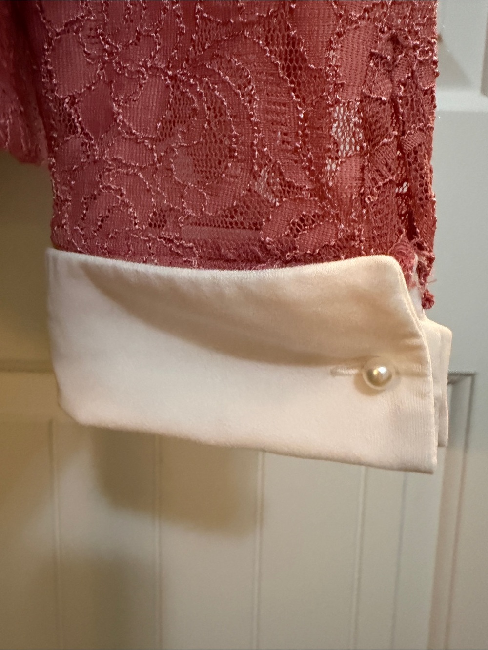 Karl Lagerfeld Dusty Rose Lace Blouse with Off White Peter Pan Collar Lg - Picture 7 of 14